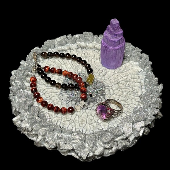 Silver Dragon Scale Large Crystal Edge Vanity Tray | Jewelry Tray | Perfume Tray - Picture 2 of 2